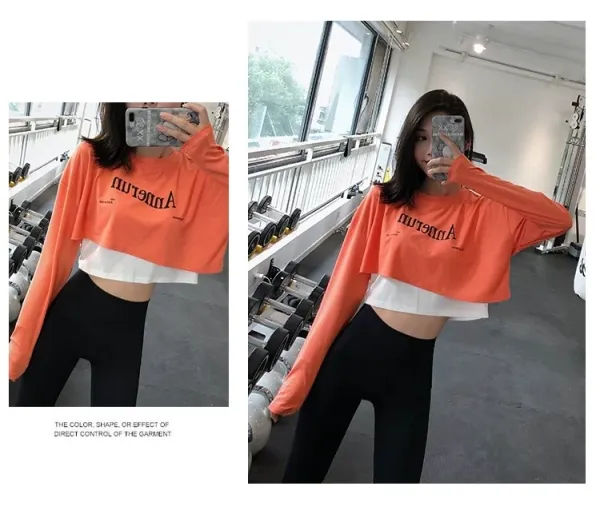 Alo Yoga Cropped Long-Sleeve Top Black / White with Pink Leggings Activewear - 18