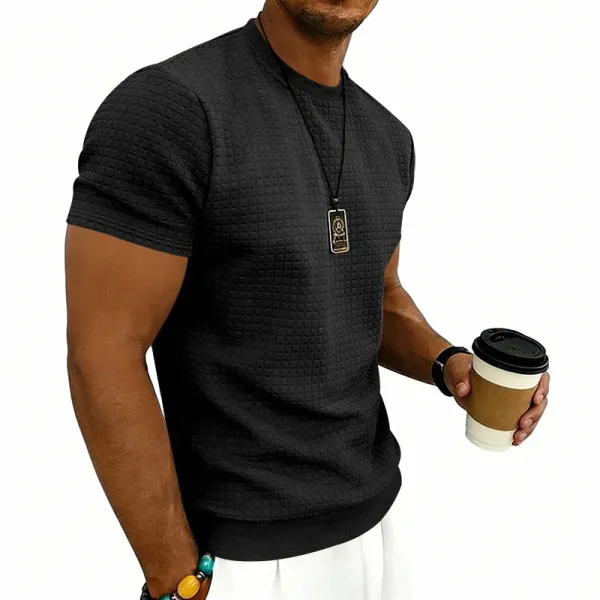 Design Textured Knit Navy T-Shirt - 30