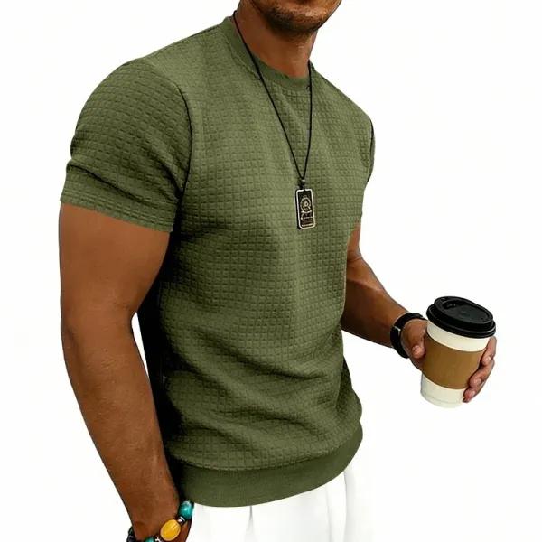Design Textured Knit Navy T-Shirt - 35