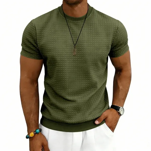 Design Textured Knit Navy T-Shirt - 36