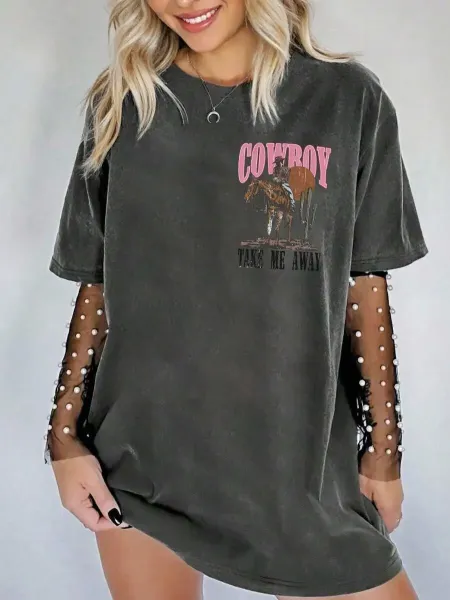 Design Pink Pony Club Graphic Oversized T-Shirt Charcoal Gray T-Shirts - 8