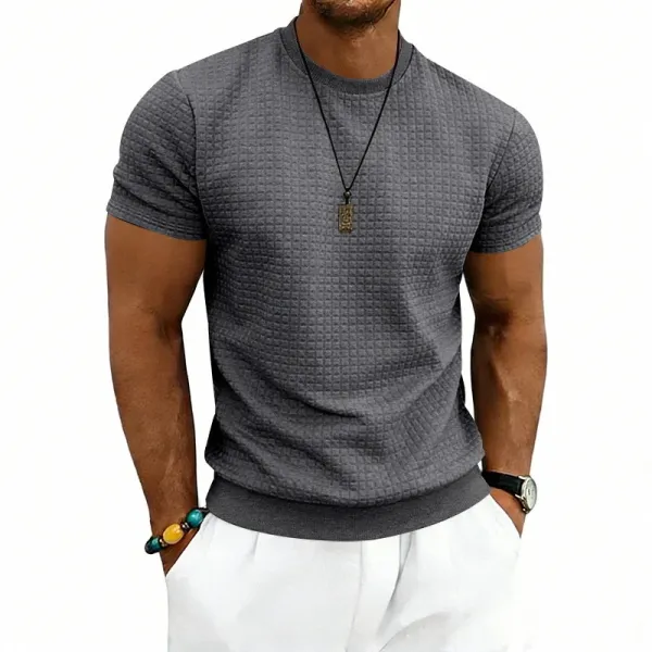 Design Textured Knit Navy T-Shirt - 45