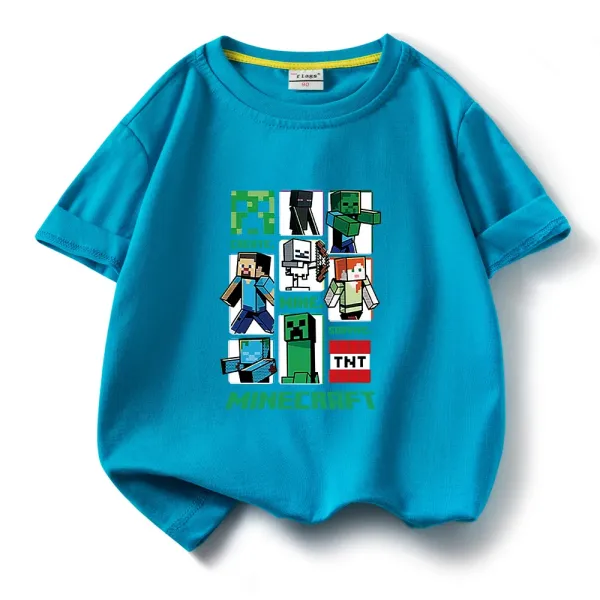 Design Minecraft Character Grid Print Blue T-Shirt T-Shirts - 1