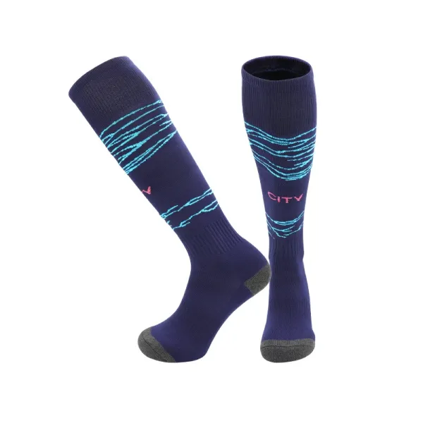 Manchester City FC Manchester City Performance Socks Navy with Cyan Waves and Pink Logo Socks - 1
