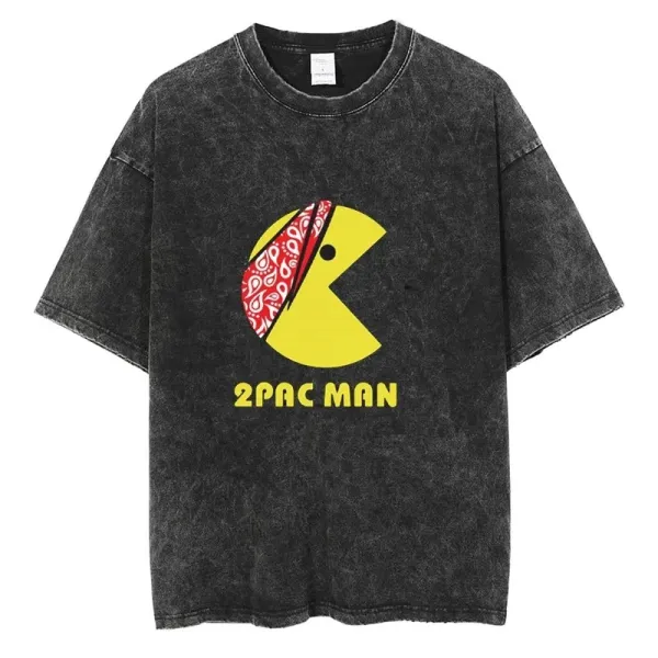 Design 2Pac Man Graphic Acid Wash T-Shirt T-Shirts - 1
