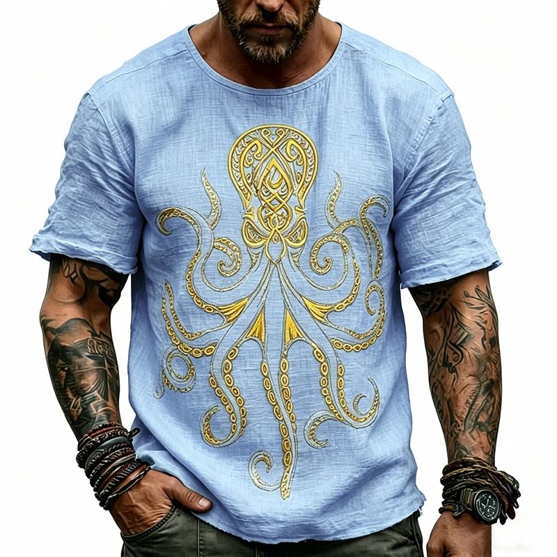 Design Octopus Embroidery Dusty Rose T-Shirt - 58