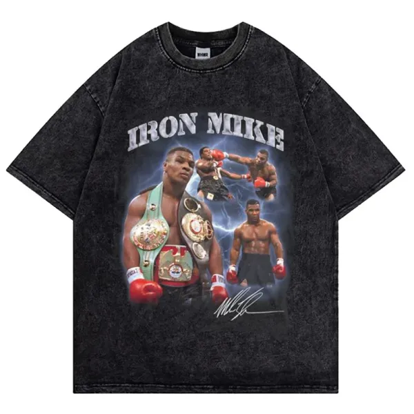Design Iron Mike Tyson Graphic Oversized Acid Wash T-Shirt - 1