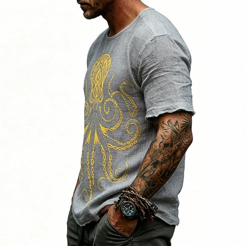 Design Octopus Embroidery Dusty Rose T-Shirt - 67