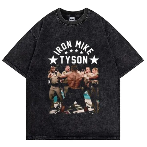 Design Iron Mike Tyson Graphic Acid Wash T-Shirt - 1