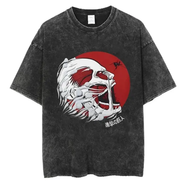 Design Attack on Titan Skull Graphic Acid Wash T-Shirt T-Shirts - 1