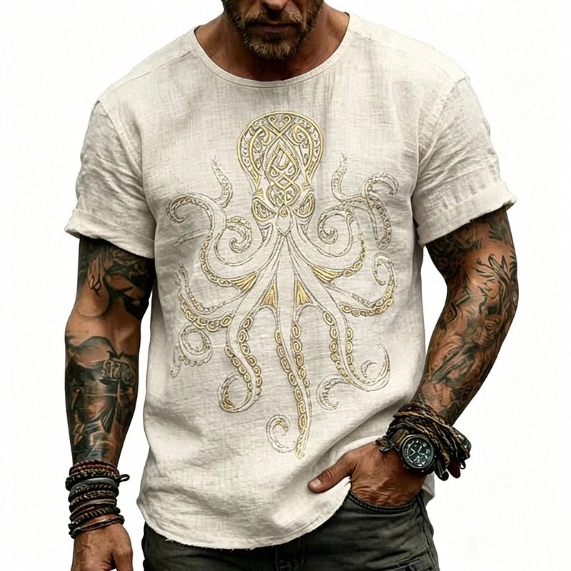 Design Octopus Embroidery Dusty Rose T-Shirt - 80