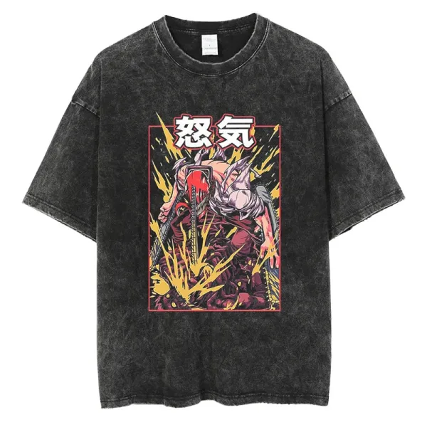 Design Graphic Print Acid Wash Black T-Shirt - 1