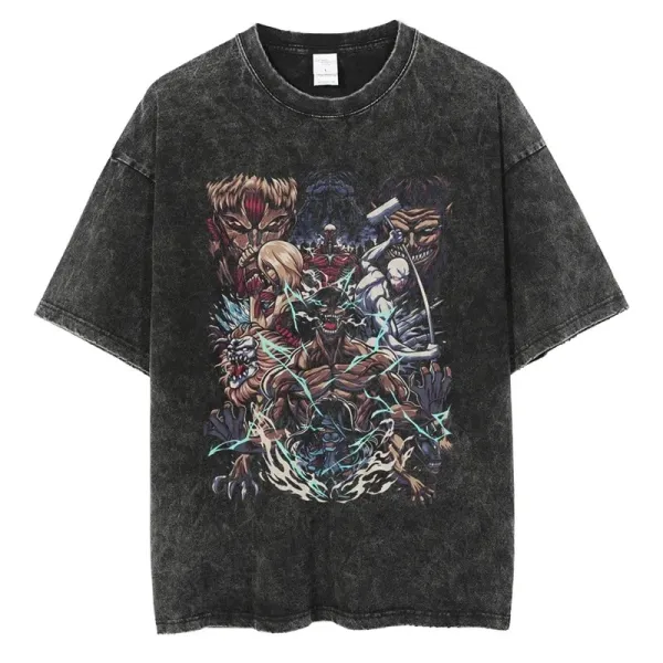 Design Attack on Titan Collage Acid Wash T-Shirt - 1