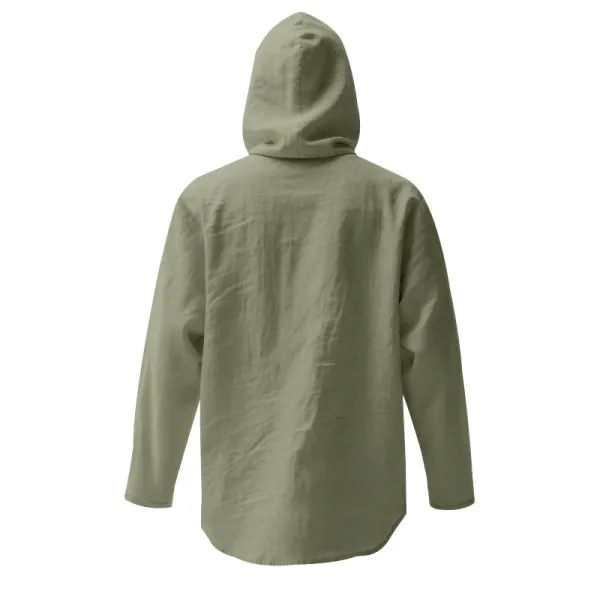 Design Hooded Linen Shirt Brown Men's Beachwear - 60