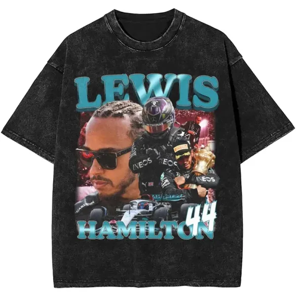 Design Lewis Hamilton Graphic Distressed Black T-Shirt - 1