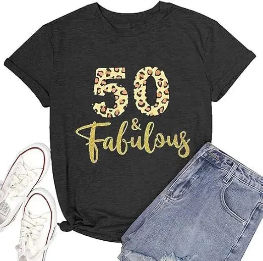 Design 50 & Fabulous Leopard Print Graphic T-Shirt Black - 1