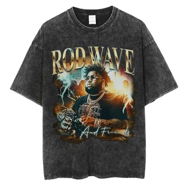 Design Rod Wave And Friends Graphic Acid Wash T-Shirt T-Shirts - 1