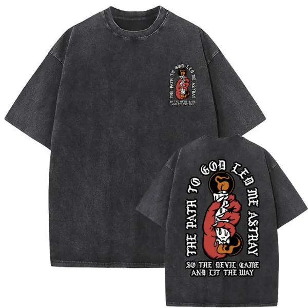 Design The Path To God Led Me Astray Graphic Oversized T-Shirt Charcoal - 1