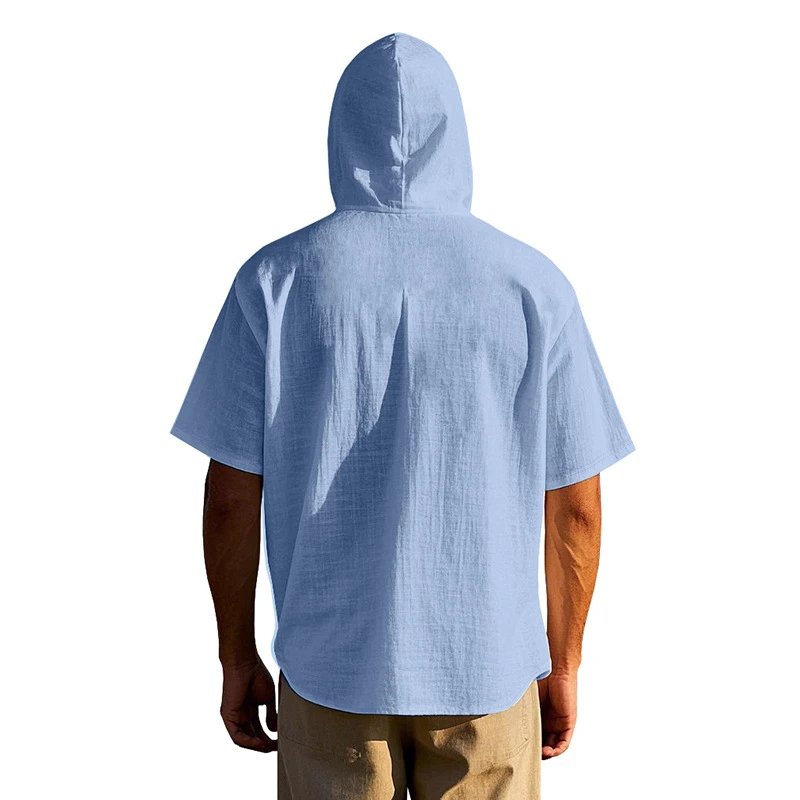 Design Hooded Button-Up Shirt Olive Green with Tribal Pocket Tops - 6