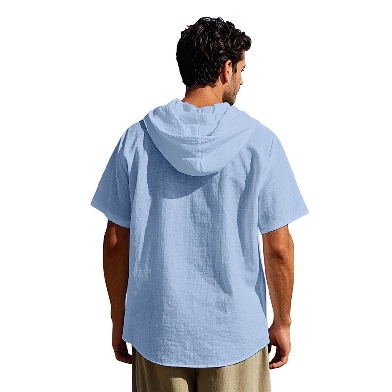 Design Hooded Button-Up Shirt Olive Green with Tribal Pocket Tops - 8