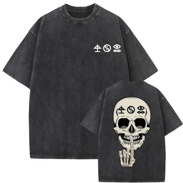 Design Skull Graphic Washed Black T-Shirt - 1