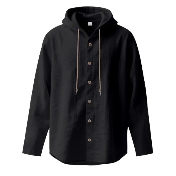 Design Hooded Linen Shirt Brown Men's Beachwear - 87