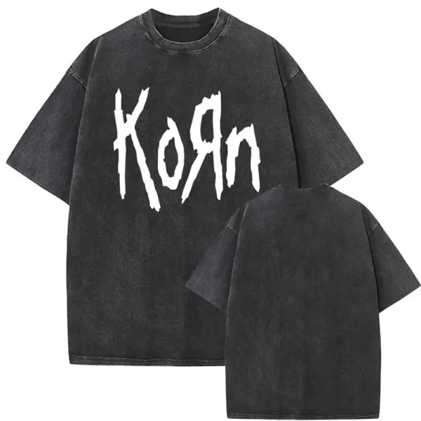 Design Korn Band Logo Washed Black Oversized T-Shirt T-Shirts - 1