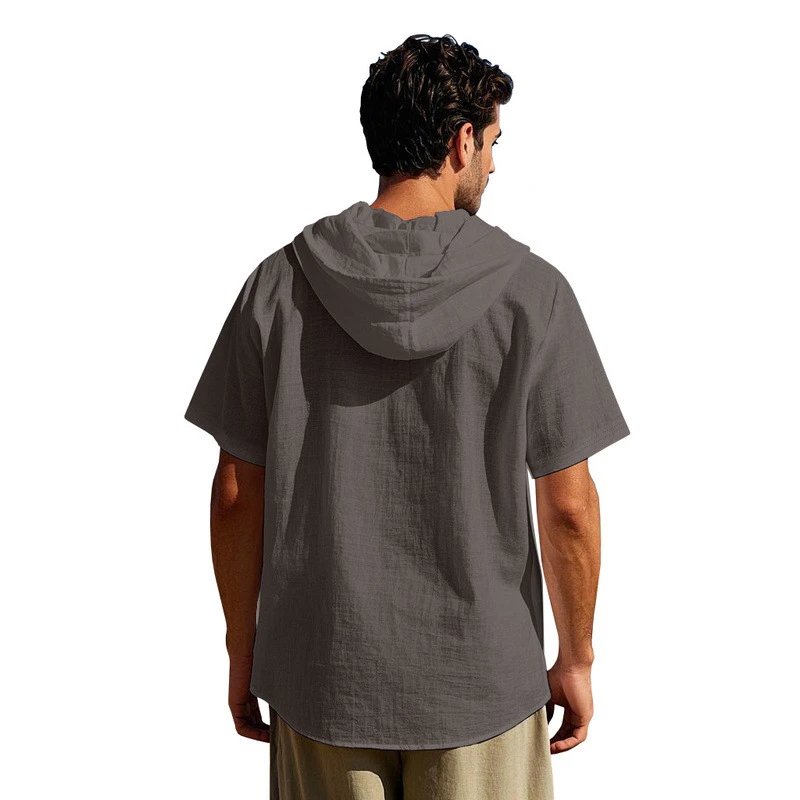 Design Hooded Button-Up Shirt Olive Green with Tribal Pocket Tops - 36