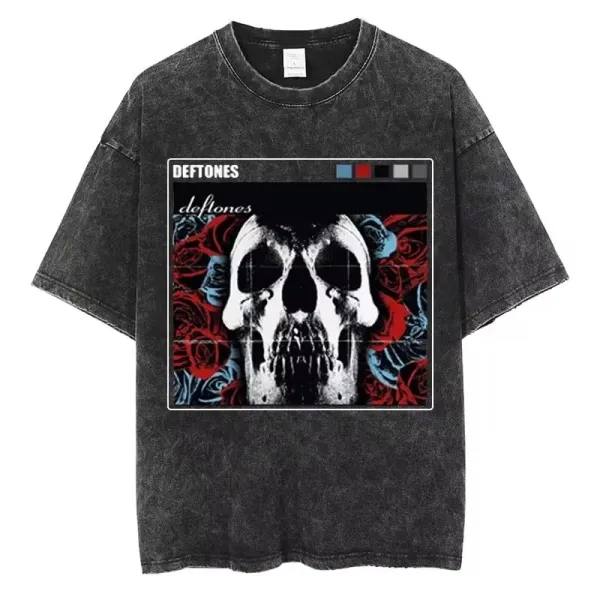Design Deftones Skull Roses Acid Wash T-Shirt T-Shirts - 1