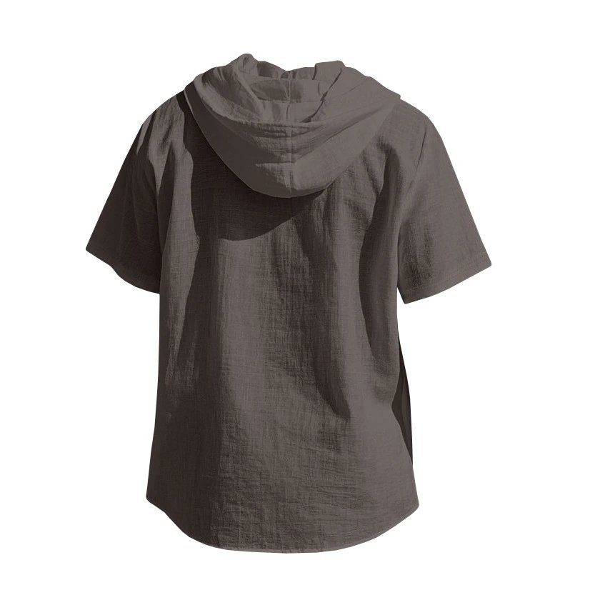 Design Hooded Button-Up Shirt Olive Green with Tribal Pocket Tops - 40