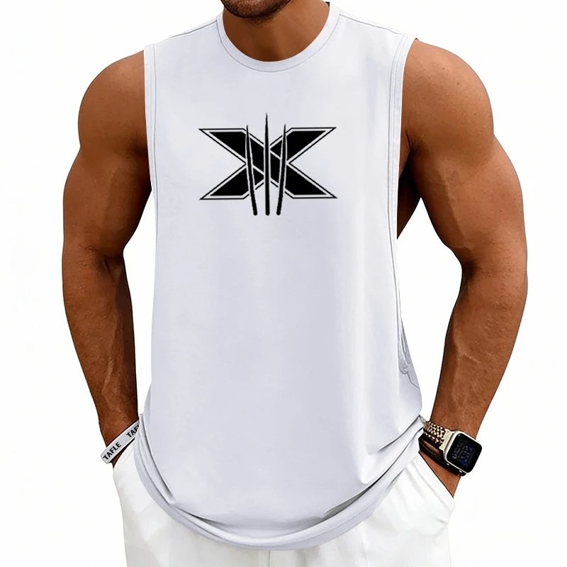 Design Graphic Logo Beige Muscle Tank Top Vest Top - 9