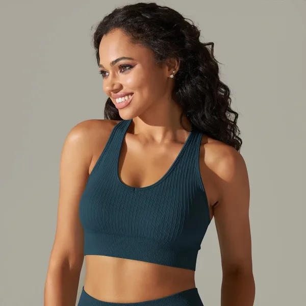 Design Ribbed Halter Sports Bra in Teal Activewear - 1