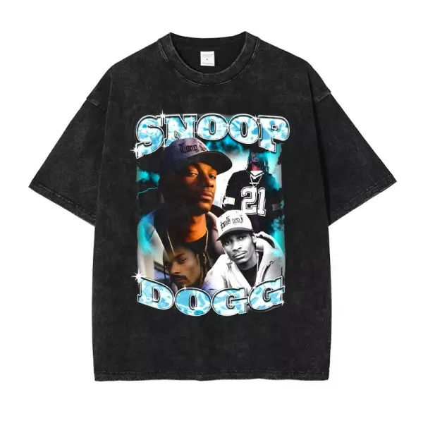 Design Snoop Dogg Graphic Print Acid Wash Black T-Shirt T-Shirts - 1