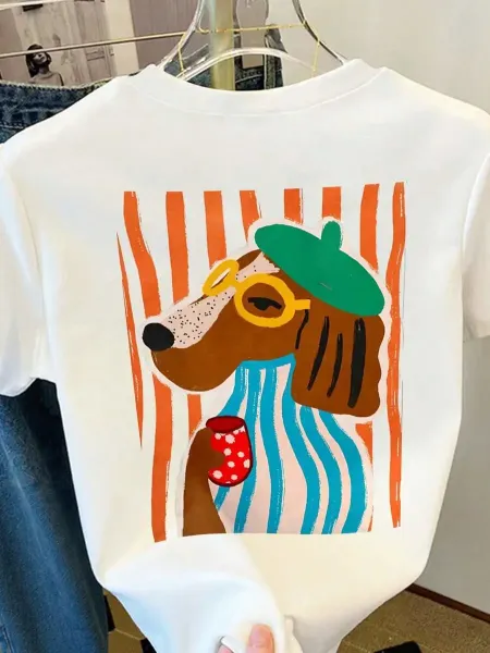 Design Striped Cherry Print Cropped T-Shirt White - 8