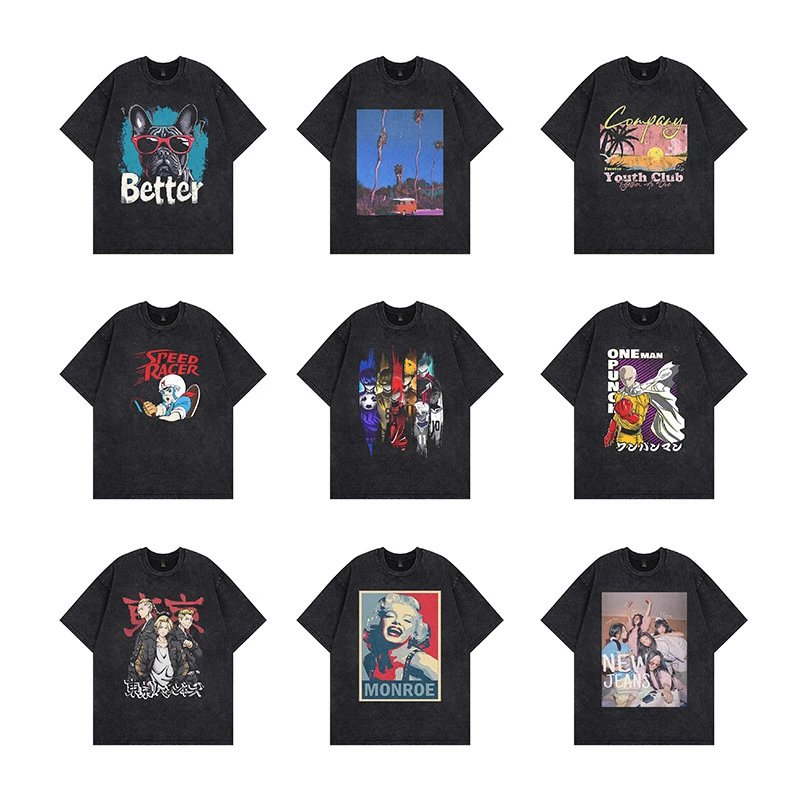 Couple T-shirt made trendy loose vintage street short sleeved European and American high street old wash style West Coast men and women