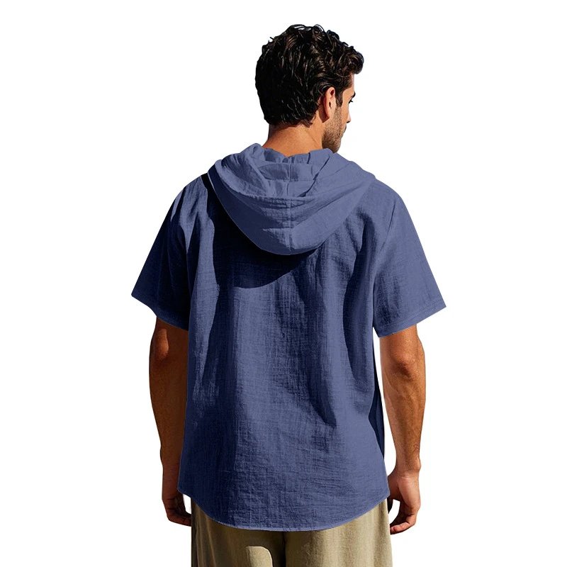 Design Hooded Button-Up Shirt Olive Green with Tribal Pocket Tops - 78
