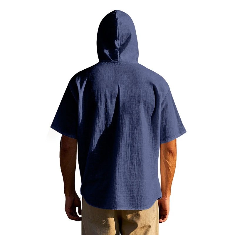 Design Hooded Button-Up Shirt Olive Green with Tribal Pocket Tops - 80