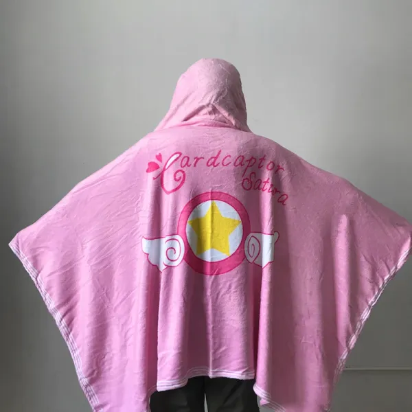 Design Hooded Towel Cape Navy Blue with Japanese Text and Geometric Print Hoodie - 15