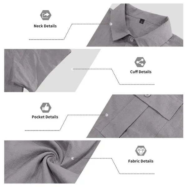 Design Short-Sleeve Linen Shirt Navy Blue Tops Shirt - 51