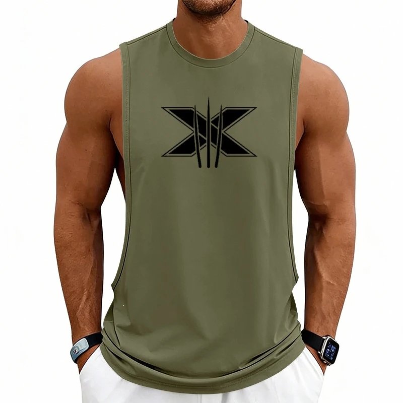 Design Graphic Logo Beige Muscle Tank Top Vest Top - 58