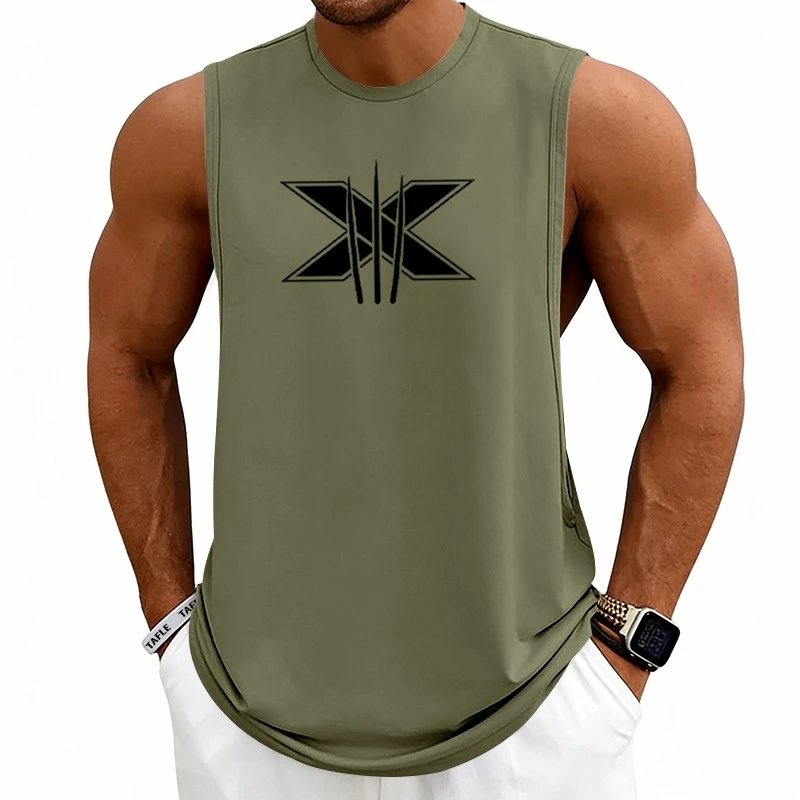 Design Graphic Logo Beige Muscle Tank Top Vest Top - 59