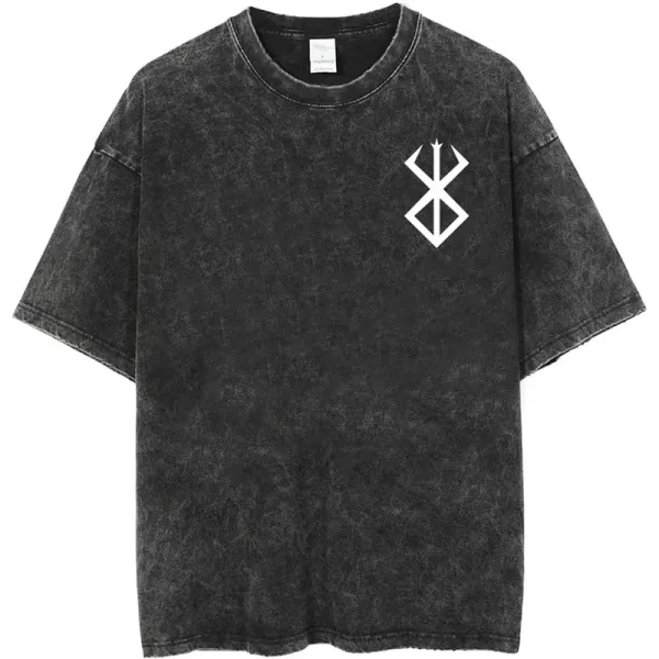 Design Acid Wash Black T-Shirt with Rune Logo - 1