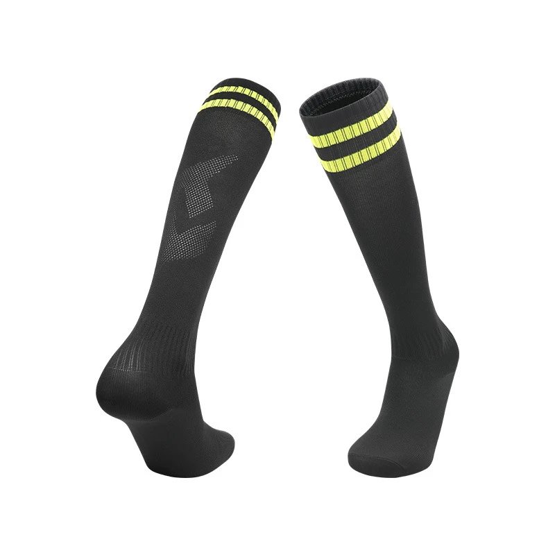 Knee-High Sport Socks Black with Neon Yellow Stripes Socks