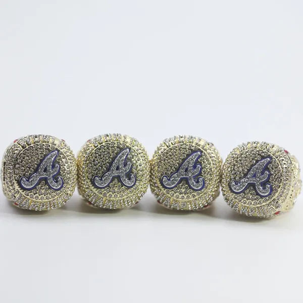 MLB Atlanta Braves Championship Ring Replica Gold Blue Crystal Rings Jewelry - 18