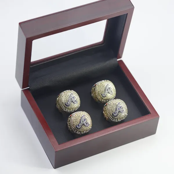 MLB Atlanta Braves Championship Ring Replica Gold Blue Crystal Rings Jewelry - 20