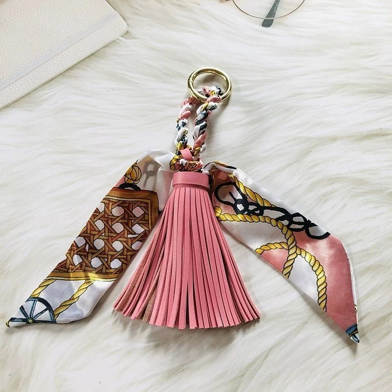 Hermès Silk Scarf Keychain with Blue Tassel and Nautical Print Accessories - 19