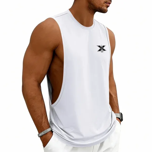 Design X Logo Cut-Out Sleeveless Tank Beige Vest-Top - 7