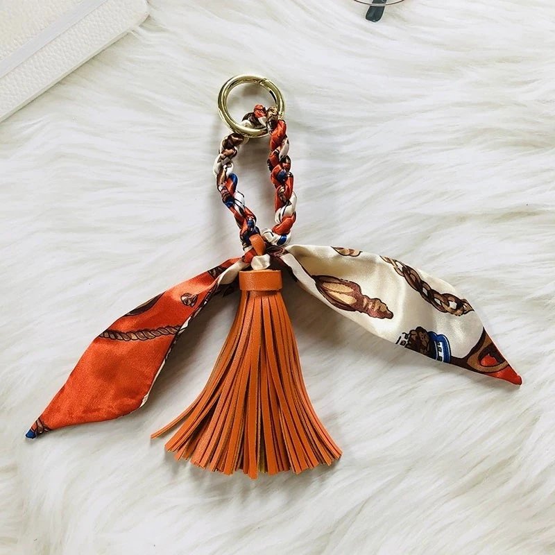 Hermès Silk Scarf Keychain with Blue Tassel and Nautical Print Accessories - 20