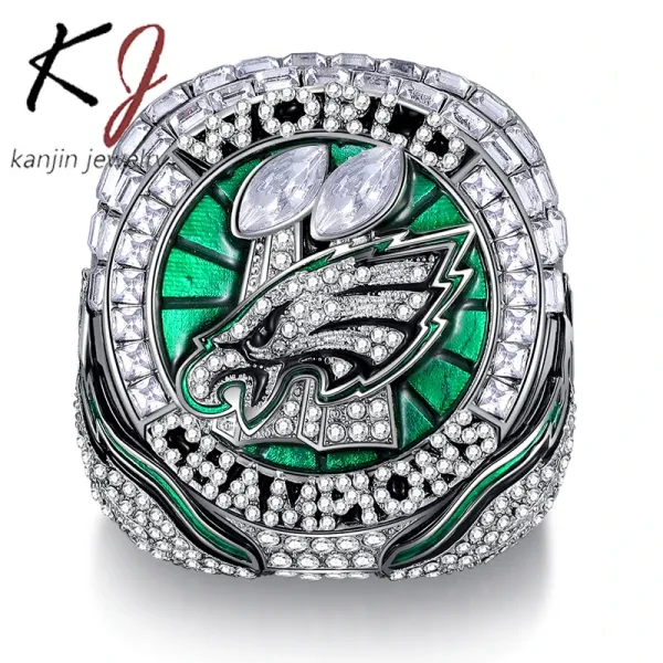 Design Philadelphia Eagles Super Bowl Ring Pendant Necklace Silver Green Jewelry - 2