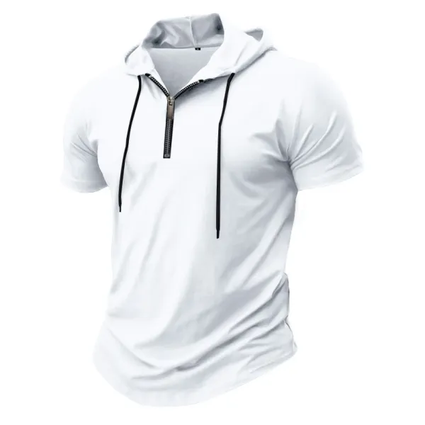 Design Short-Sleeve Zip-Front Hooded Tee Pink Hoodie - 4